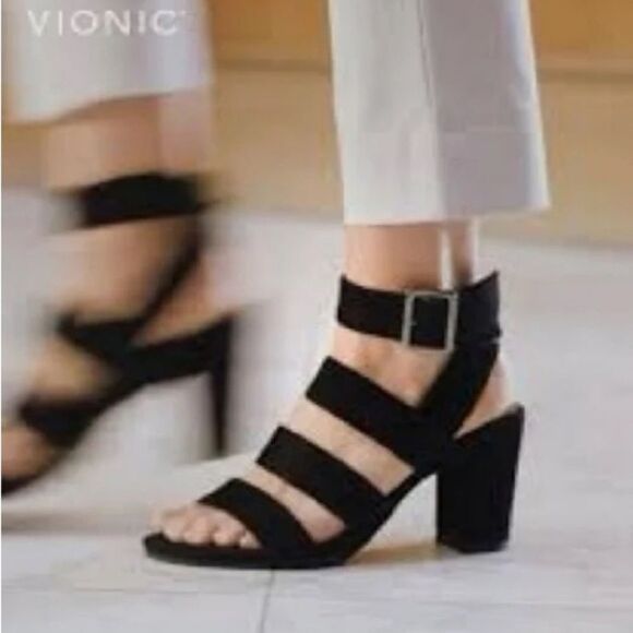 Vionic Shoes - Vionic Womens Perk Blaire Black Suede Ankle Strap Heels Size 6Medium (B, M) B22B